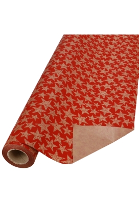 Kerstpapier Kraft Rood Stars 70cm x 25meter FSC® OP IS OP
