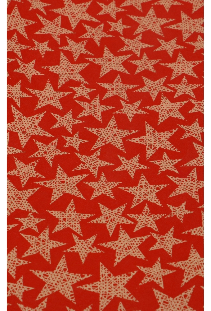 Kerstpapier Kraft Rood Stars 70cm x 25meter FSC® OP IS OP