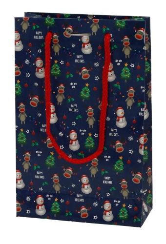 Kersttasjes Met Venster Happy Holidays Blauw FSC® 16x7x25cm 10stuks