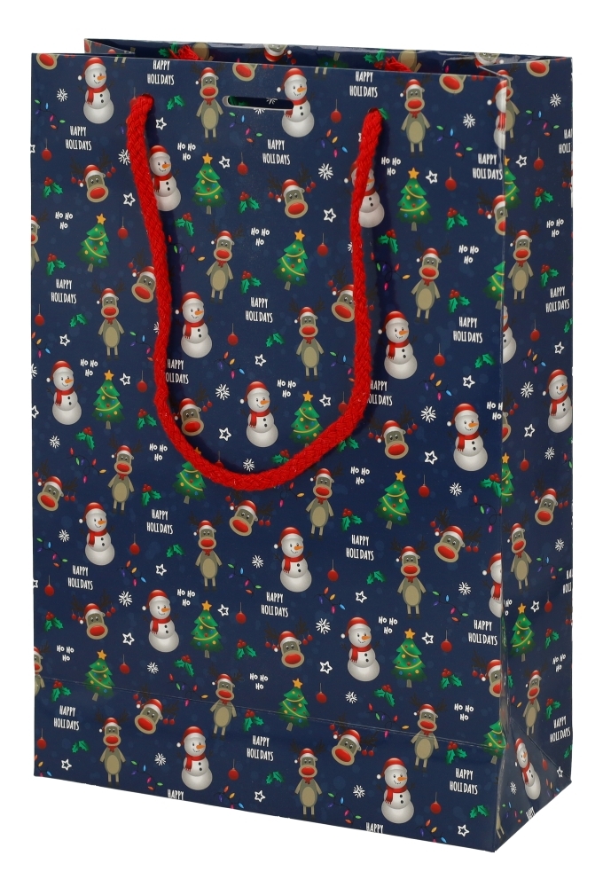 Kersttasjes Met Venster Happy Holidays Blauw FSC® 20x8x29cm 10stuks