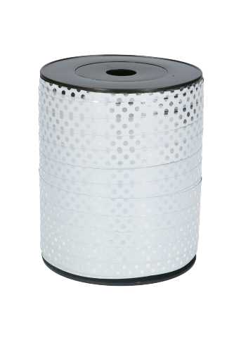 Krullint Metallic Wit Dots Zilver 10mm x 250 meter