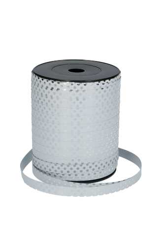 Krullint Metallic Wit Dots Zilver 10mm x 250 meter