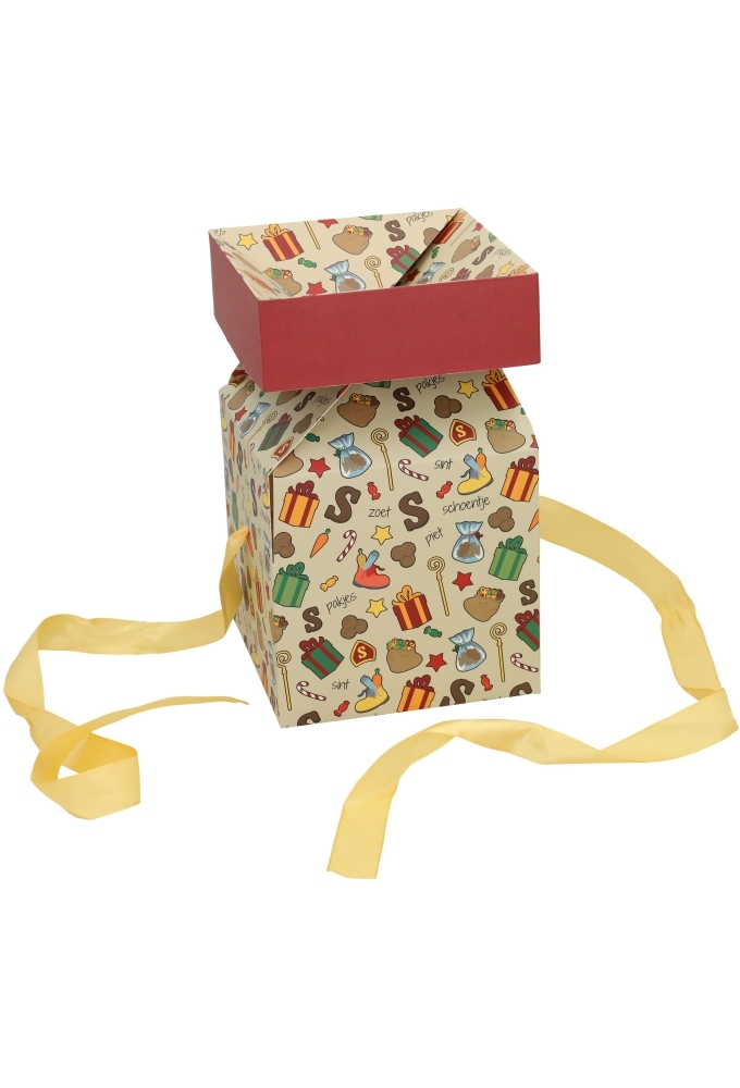 Sintgeschenkdoos Sint Pakjes & Goud Lint 15x15x15cm FSC® 25stuks