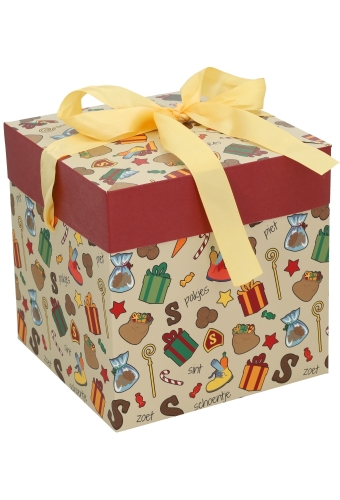 Sintgeschenkdoos Sint Pakjes & Goud Lint 20x20x20cm FSC® 25st