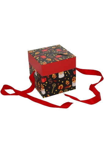 Sintgeschenkdoos Sinterklaas Met Staf & Rood Lint 15x15x15cm FSC® 25st