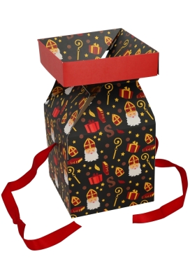 Sintgeschenkdoos Sinterklaas Met Staf & Rood Lint 20x20x20cm FSC® 25st