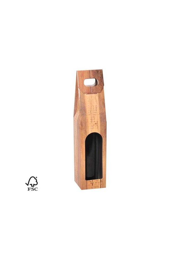 Wijndozen 1 fles Draagdoos Wood 9x9x35cm FSC® 50stuks