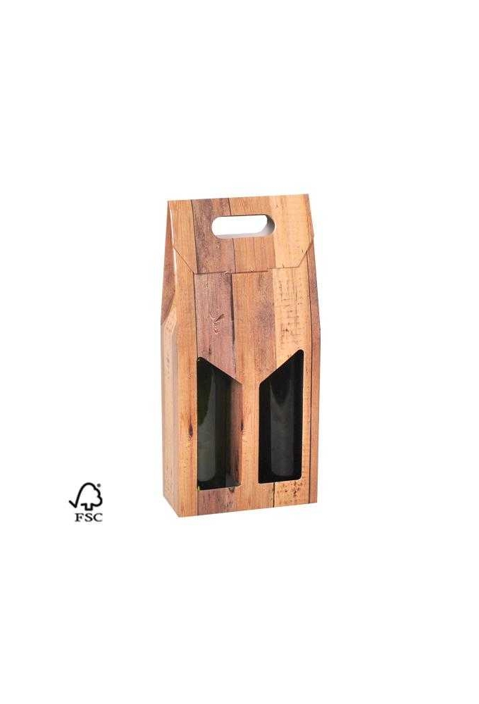 Wijndozen 2 fles Draagdoos Wood 19x9x35cm FSC® 50stuks