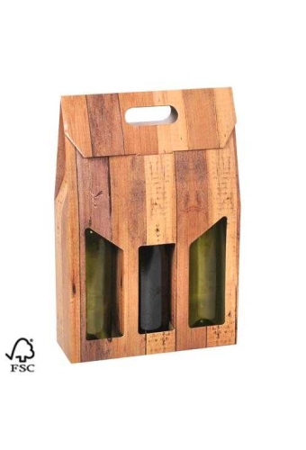 Wijndozen 3 fles Draagdoos Wood 27x9x35cm FSC® 50stuks