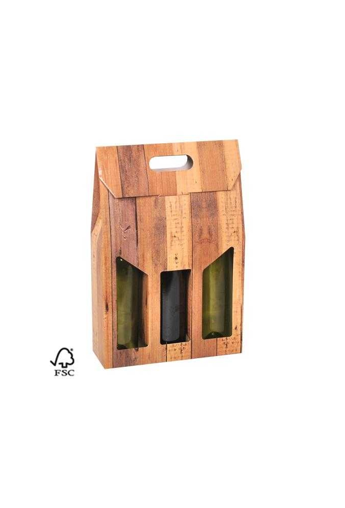 Wijndozen 3 fles Draagdoos Wood 27x9x35cm FSC® 50stuks