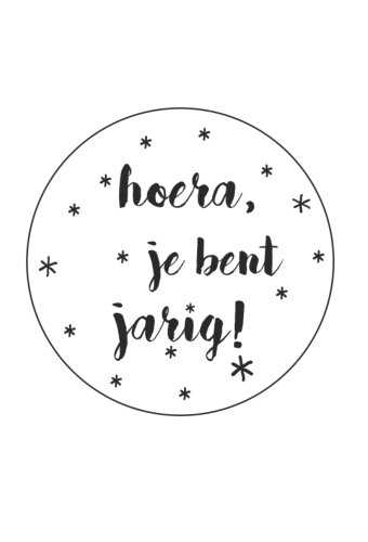 Etiketten Feest Hoera Je Bent Jarig Wit & Zwart 4.7cm 500stuks Etiketten Feest Hoera Je Bent Jarig Wit & Zwart 4.7cm 500stuks