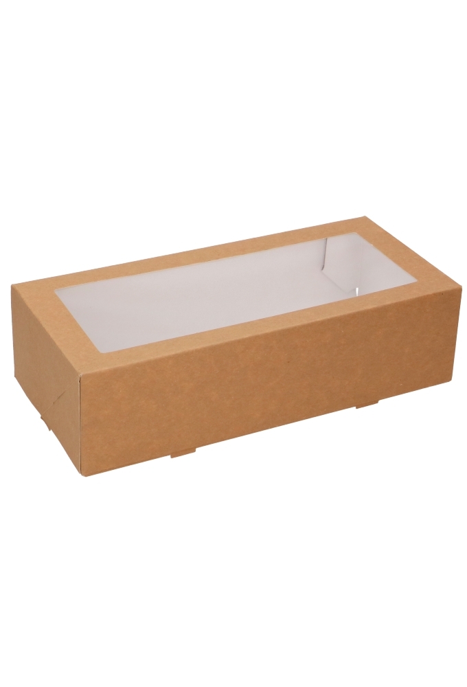 Gebaksdozen Kraft Delights Venster 26x12x7cm Kraft Onbedrukt 50stuks