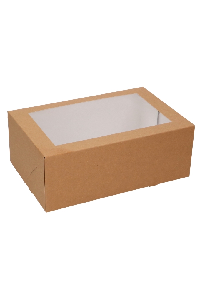 Gebaksdozen Kraft Delights Venster 24x16x9cm Kraft Onbedrukt 50stuks