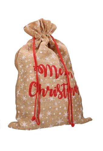 Luxe Kerstzak Jute Merry Christmas and Snow XL 55x85cm 10stuks