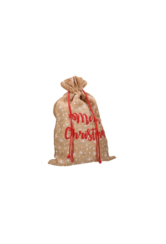 Luxe Kerstzak Jute Merry Christmas and Snow XL 55x85cm 10stuks