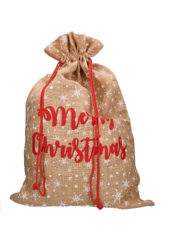 Luxe Kerstzak Jute Merry Christmas and Snow XL 55x85cm 10stuks