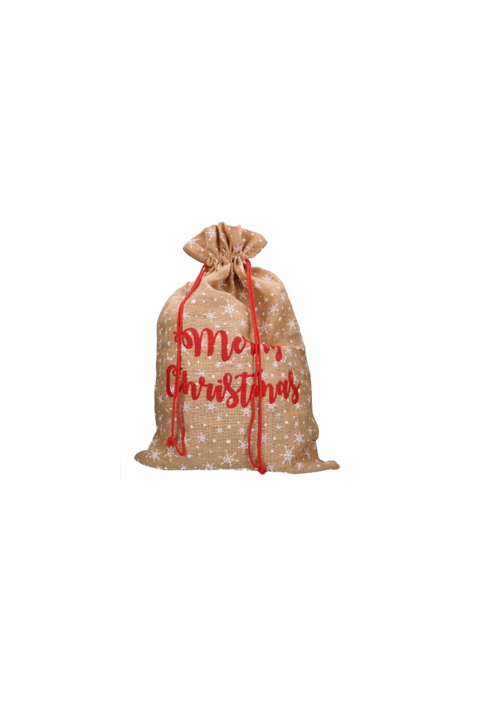 Luxe Kerstzak Jute Merry Christmas and Snow XL 55x85cm 10stuks