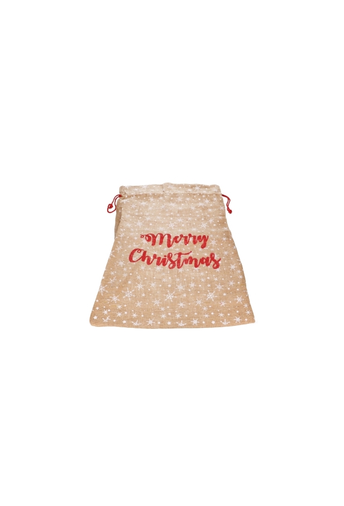 Luxe Kerstzak Jute Merry Christmas and Snow XL 55x85cm 10stuks