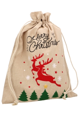 Luxe Kerstzak Katoen Merry Christmas XL 55x85cm 10stuks