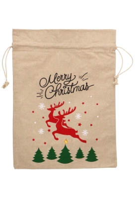 Luxe Kerstzak Katoen Merry Christmas XL 55x85cm 10stuks
