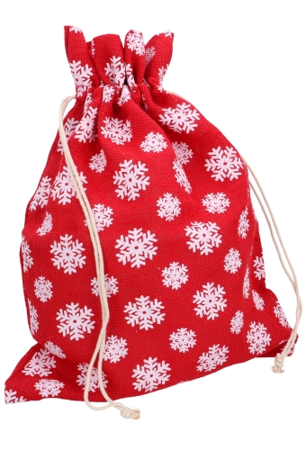 Kerstzakjes Jute Rood Sneeuw 38x50cm 8stuks