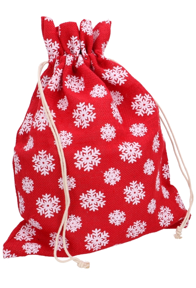 Kerstzakjes Jute Rood Sneeuw 38x50cm 8stuks