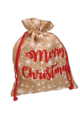 Luxe Kerstzak Jute Merry Christmas and Snow 38x50cm 10stuks