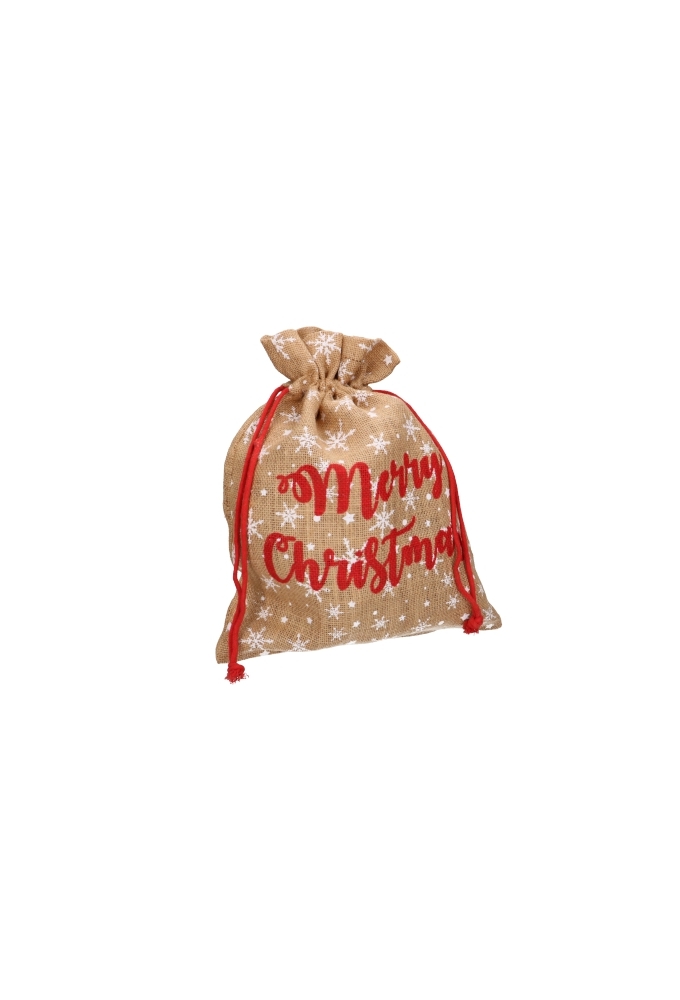 Luxe Kerstzak Jute Merry Christmas and Snow 38x50cm 10stuks