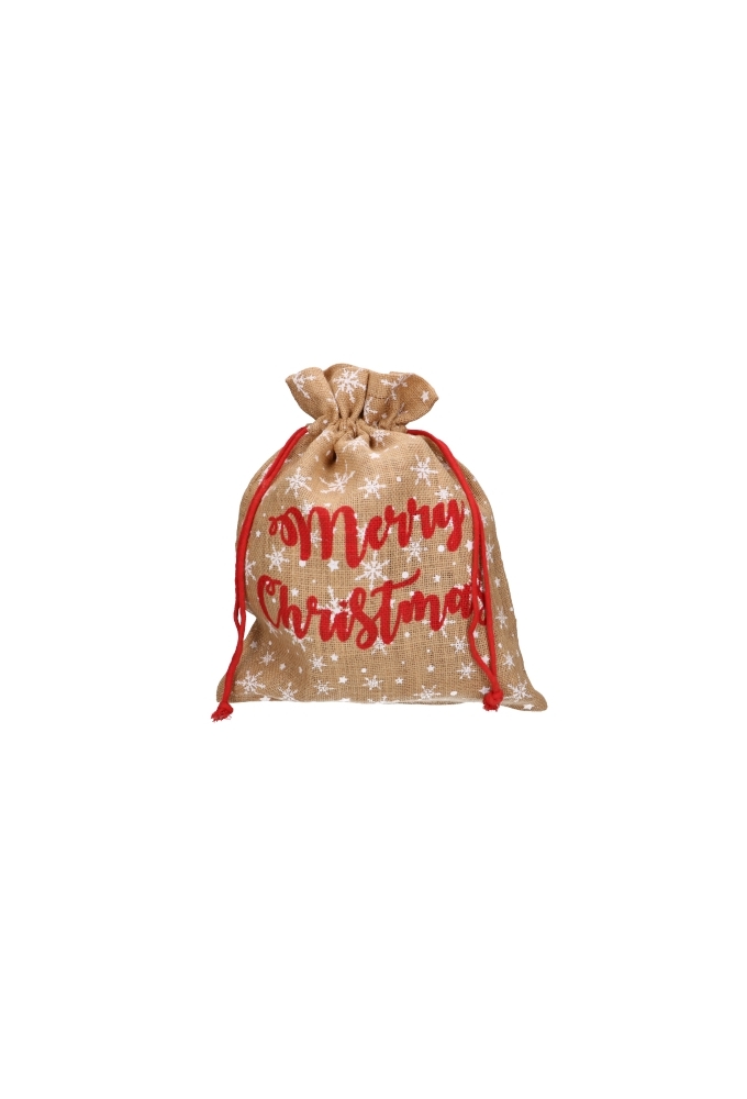 Luxe Kerstzak Jute Merry Christmas and Snow 38x50cm 10stuks