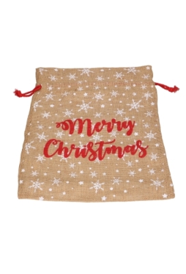 Luxe Kerstzak Jute Merry Christmas and Snow 38x50cm 10stuks