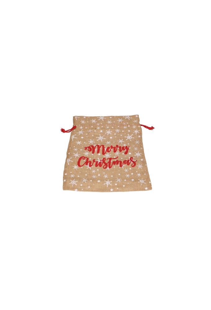 Luxe Kerstzak Jute Merry Christmas and Snow 38x50cm 10stuks