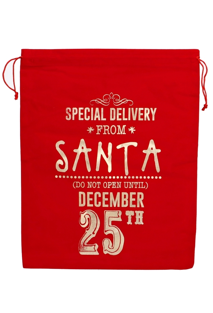 Luxe Stoffen Kerstzakjes Rood Merry Christmas 38x50cm 10stuks