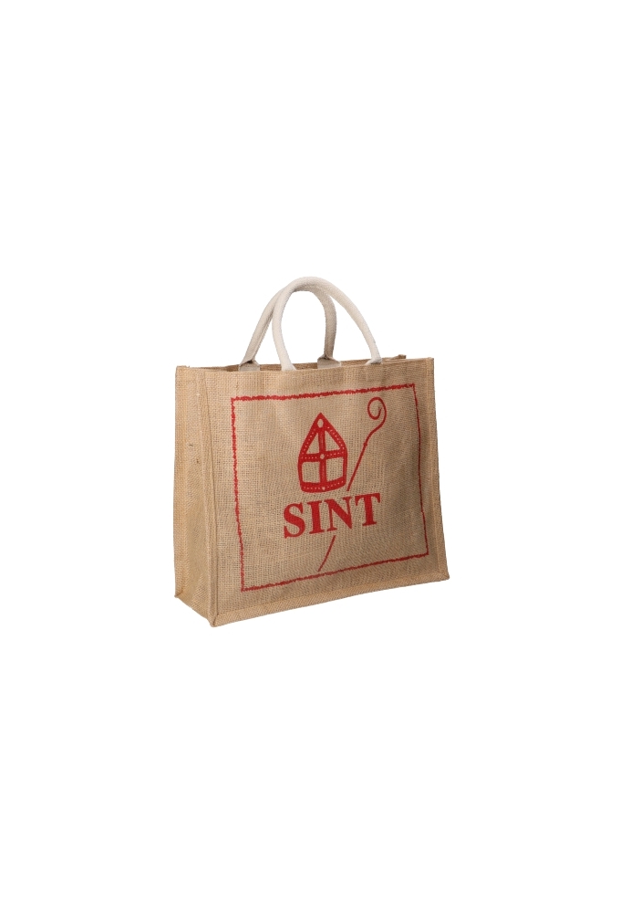Sinttas Bigshopper Jute Rood Sint Mijter & Staf 38x14x33.5cm 10 stuks