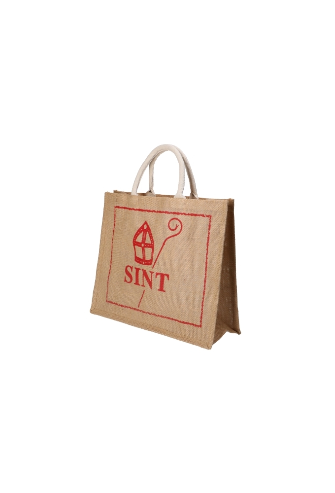 Sinttas Bigshopper Jute Rood Sint Mijter & Staf 38x14x33.5cm 10 stuks