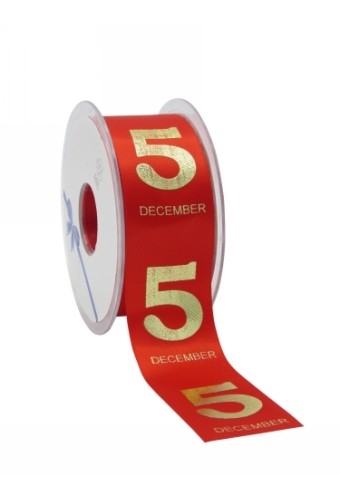 Luxe Satijnlint Sint 5 december Rood 38mm x 25meter