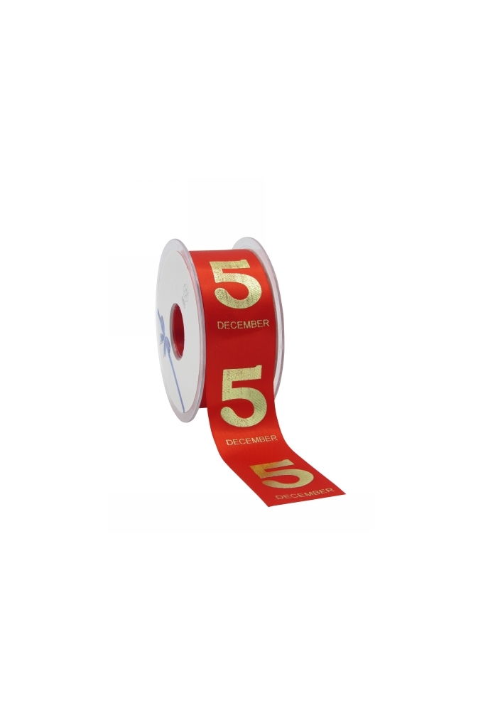 Luxe Satijnlint Sint 5 december Rood 38mm x 25meter