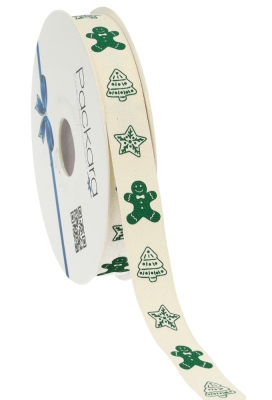 Kerstlint Katoen Merry Christmas Symbols Groen 15mm x 20meter