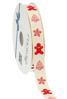 Kerstlint Katoen Merry Christmas Symbols Rood 15mm x 20meter