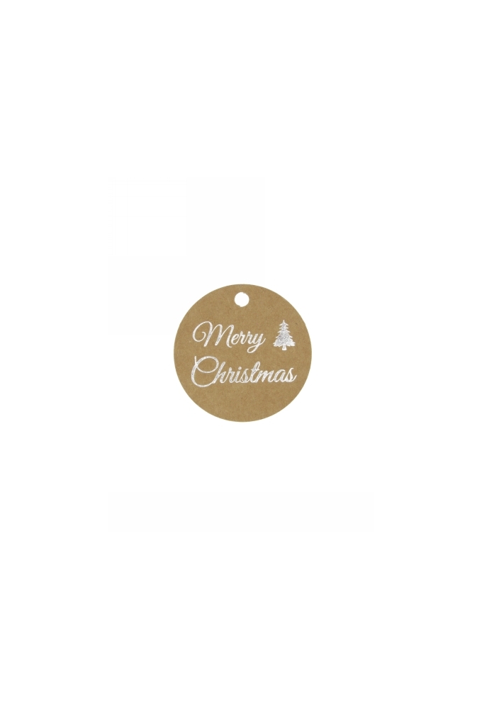 Kadokaartje Merry Christmas Kraft & Zilver 5cm Naturel Blanco 50stuks