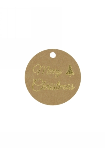 Kadokaartje Merry Christmas Kraft & Goud 5cm Naturel Blanco 50stuks