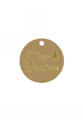 Kadokaartje Merry Christmas Kraft & Goud 5cm Naturel Blanco 50stuks