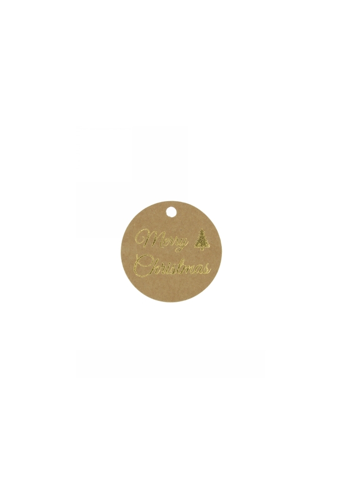 Kadokaartje Merry Christmas Kraft & Goud 5cm Naturel Blanco 50stuks