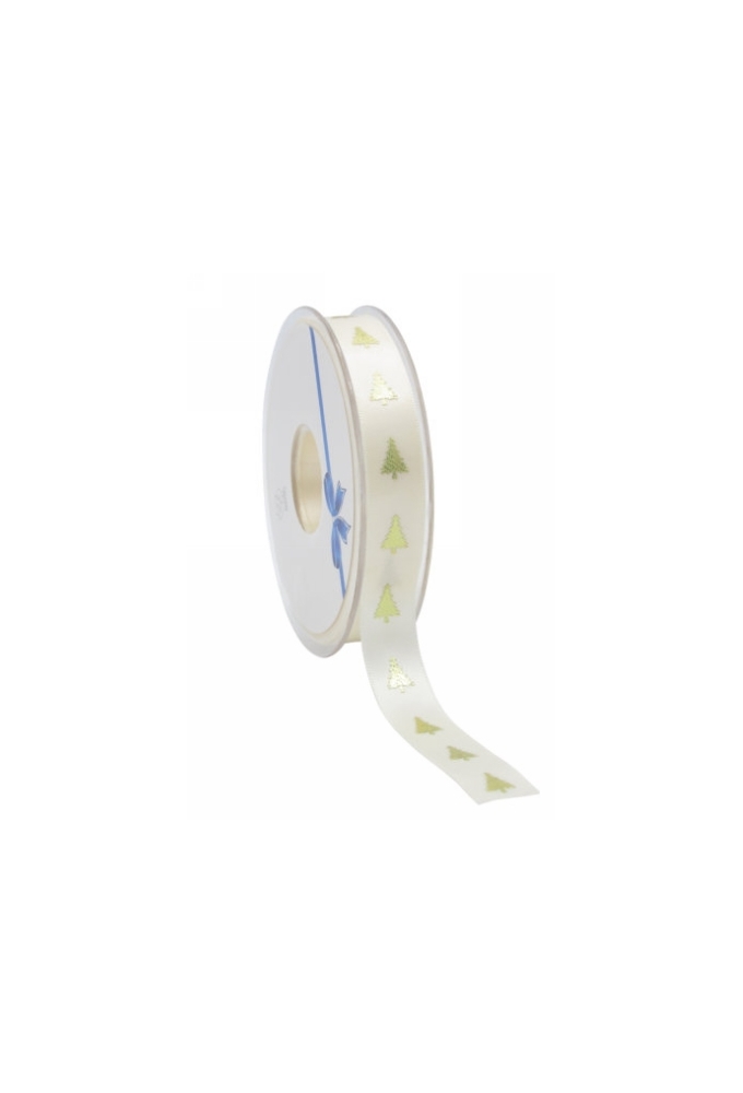 Kadolint Satijn Lint Christmas Tree Creme & Goud 15mm x 25meter