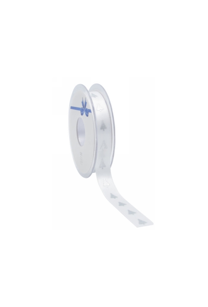 Kadolint Satijn Lint Christmas Tree Wit & Zilver 15mm x 25meter