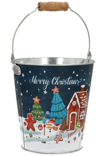 Zinken Emmertjes Merry Christmas Peperkoekhuisje Blauw 13x14cm 1 stuk