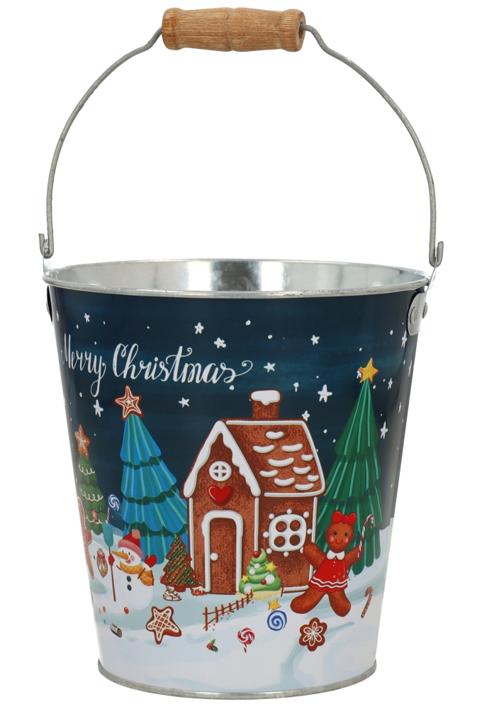 Zinken Emmertjes Merry Christmas Peperkoekhuisje Blauw 13x14cm 1 stuk