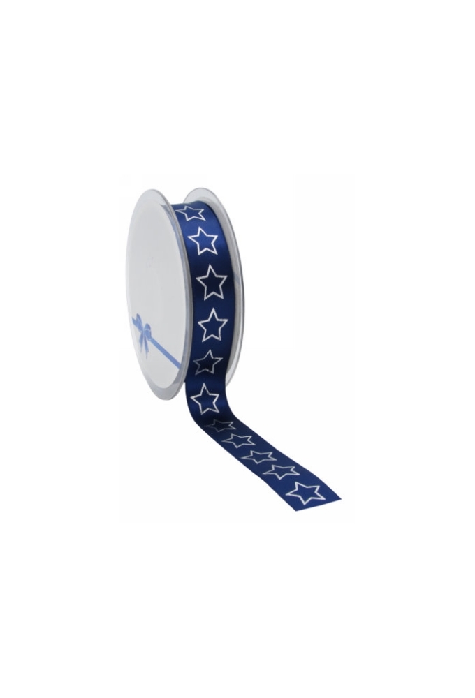 Kesrtlint Satijn Lint Christmas Stars Blauw & Zilver 23mm x 25meter