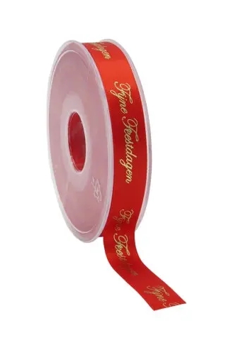 Kadolint Satijn Lint Fijne Feestdagen Rood & Goud 15mm x 25 meter