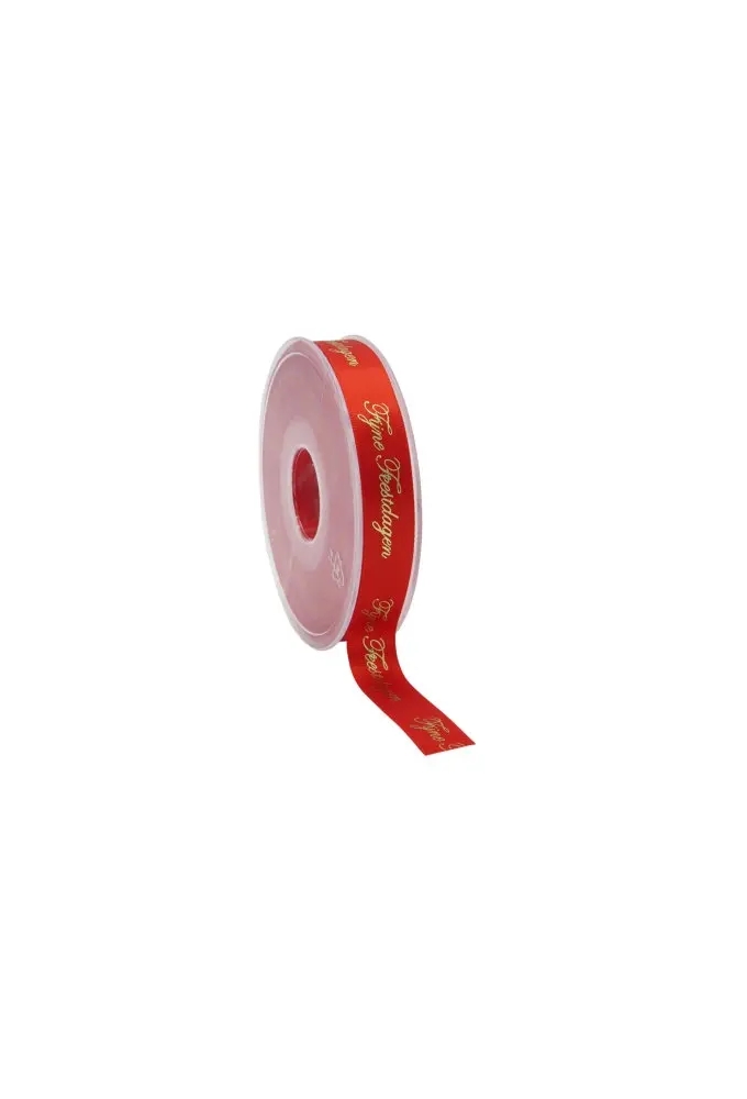 Kadolint Satijn Lint Fijne Feestdagen Rood & Goud 15mm x 25 meter