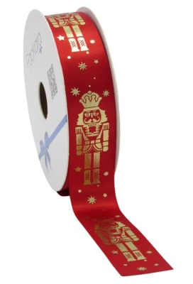 Kerstlint Satijn Lint Notenkraker  Rood & Goud  25mm x 20meter